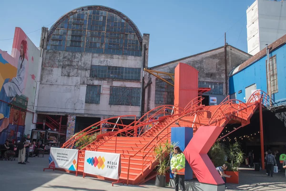 The courtyard of Ciudad Cultural Konex with its orange stairway