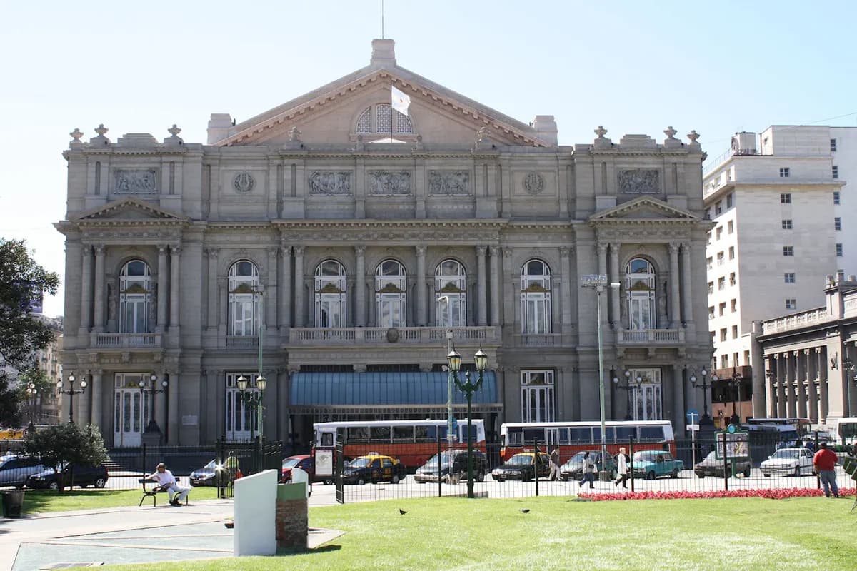 The Teatro Colón facade on Plaza Lavalle