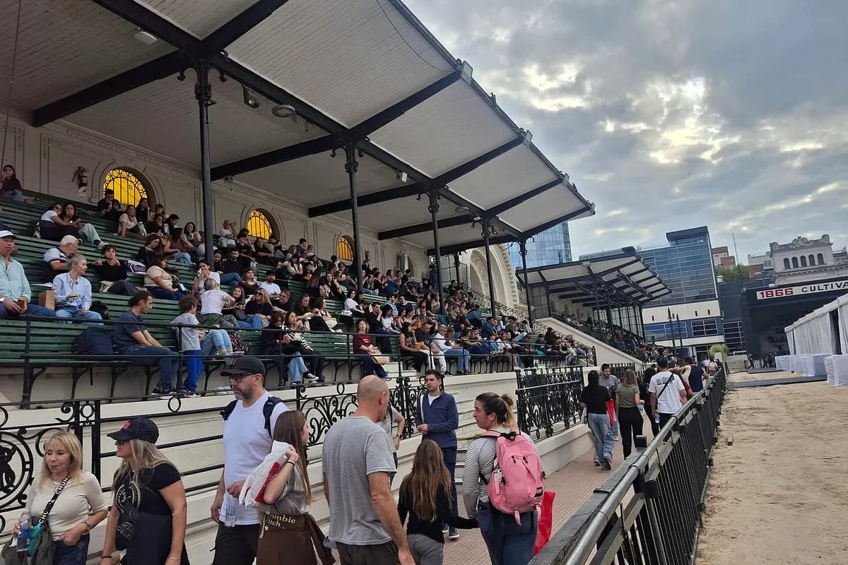 Visitors under the historic grandstand of La Rural during the Buenos Aires book fair